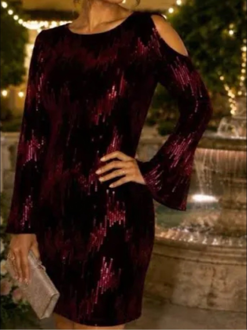 Jessica Howard Burgundy Sequin Cold-Shoulder Dress